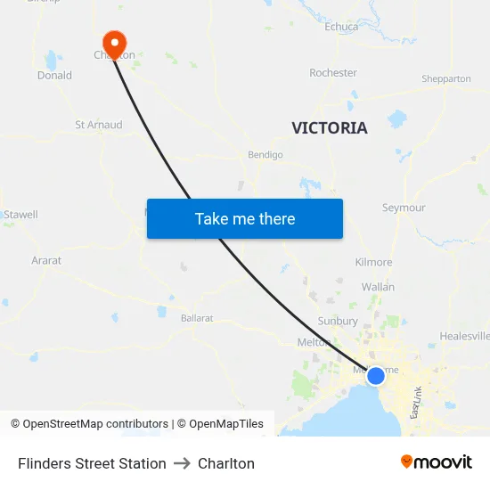 Flinders Street Station to Charlton map