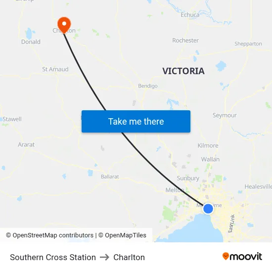 Southern Cross Station to Charlton map