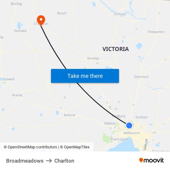 Broadmeadows to Charlton map