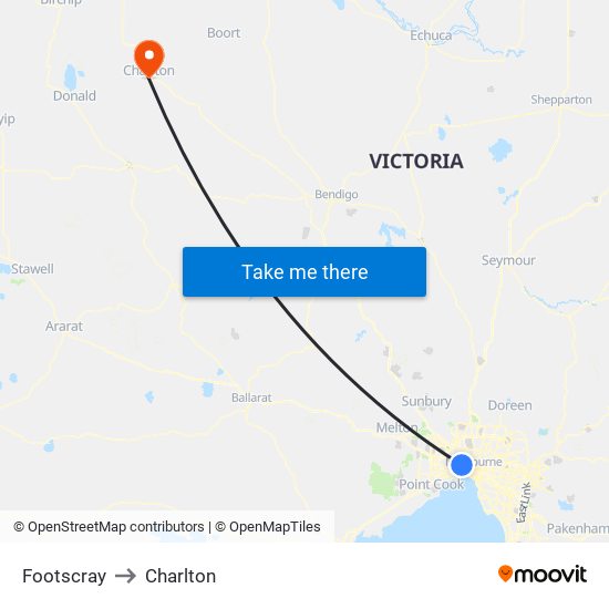 Footscray to Charlton map