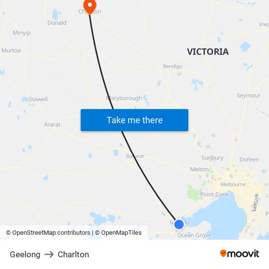 Geelong to Charlton map