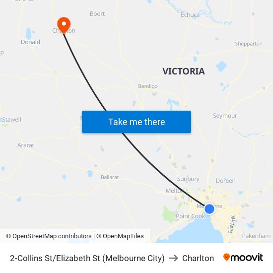 2-Collins St/Elizabeth St (Melbourne City) to Charlton map