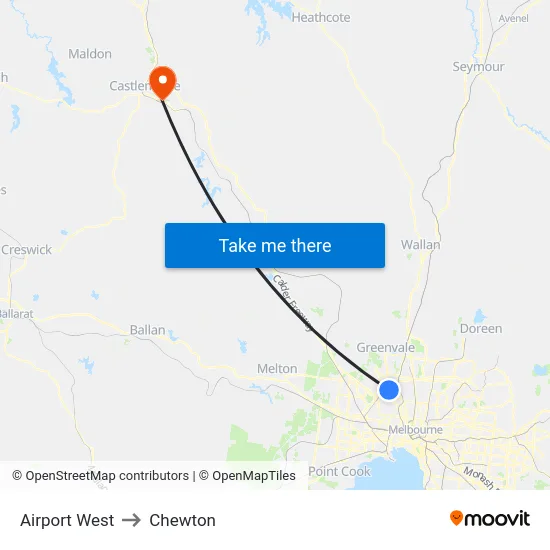 Airport West to Chewton map
