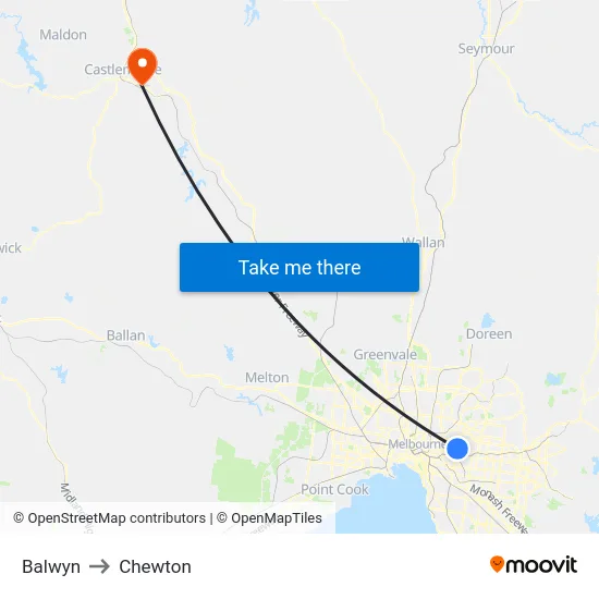 Balwyn to Chewton map