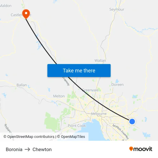 Boronia to Chewton map