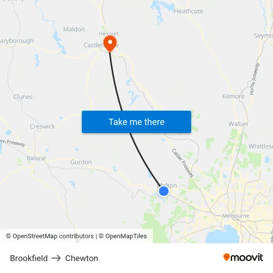 Brookfield to Chewton map
