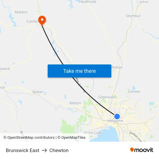 Brunswick East to Chewton map