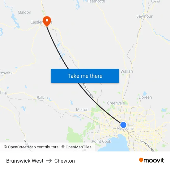 Brunswick West to Chewton map