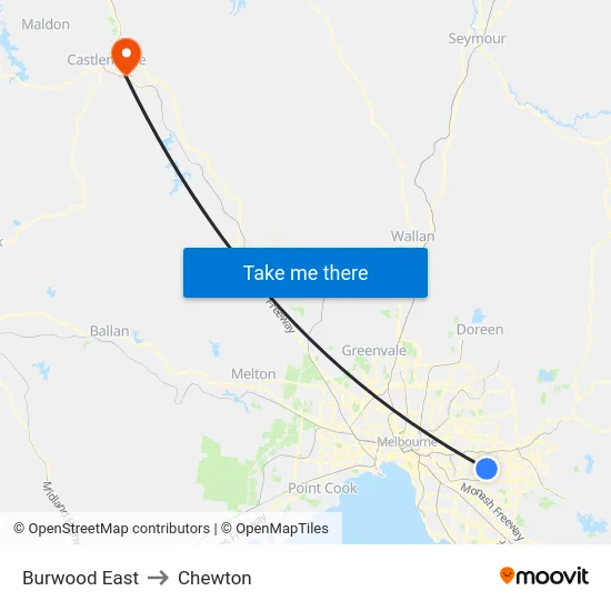 Burwood East to Chewton map