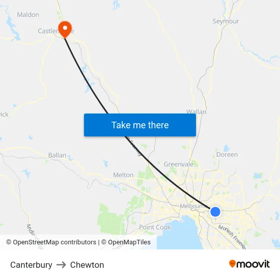 Canterbury to Chewton map