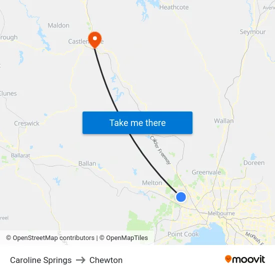 Caroline Springs to Chewton map