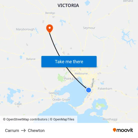Carrum to Chewton map