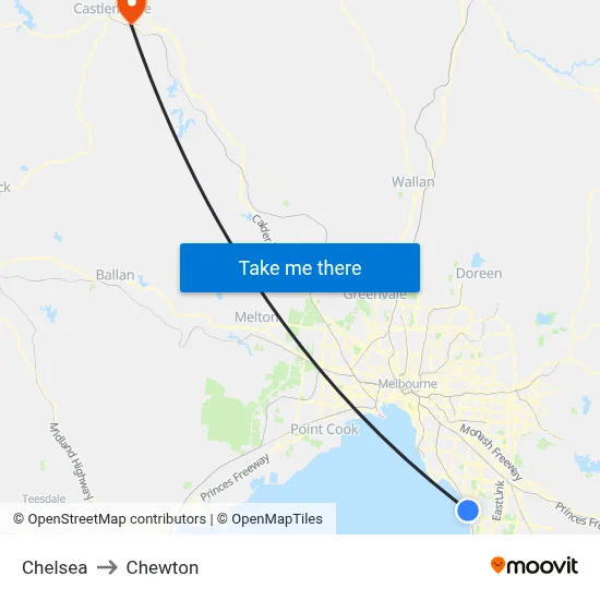 Chelsea to Chewton map