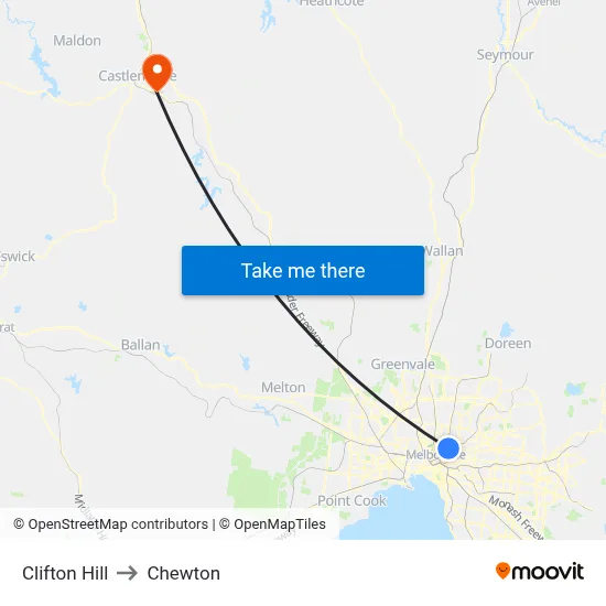 Clifton Hill to Chewton map