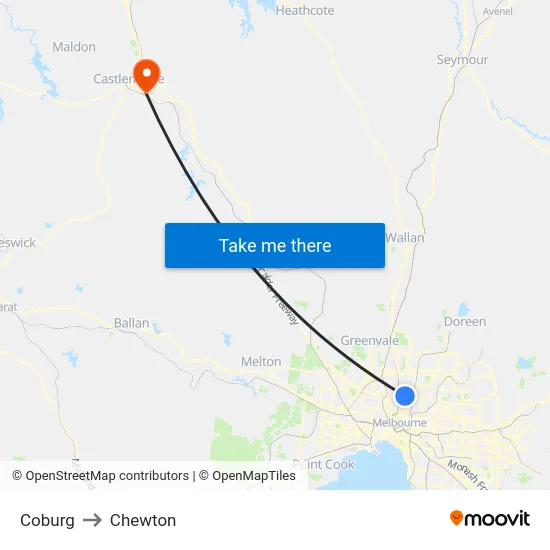 Coburg to Chewton map