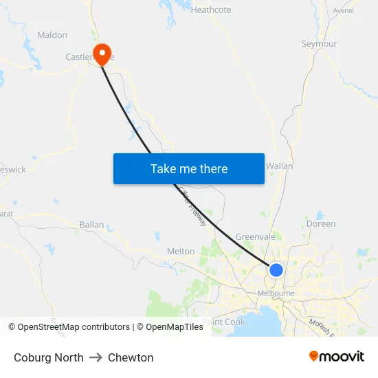 Coburg North to Chewton map