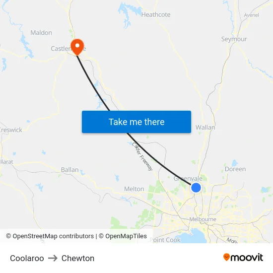 Coolaroo to Chewton map