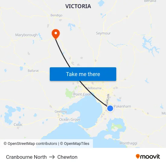 Cranbourne North to Chewton map