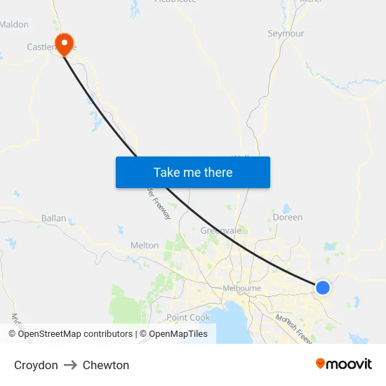 Croydon to Chewton map