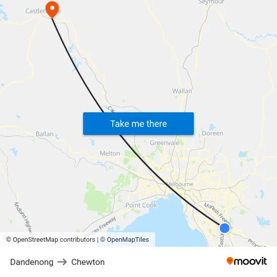 Dandenong to Chewton map