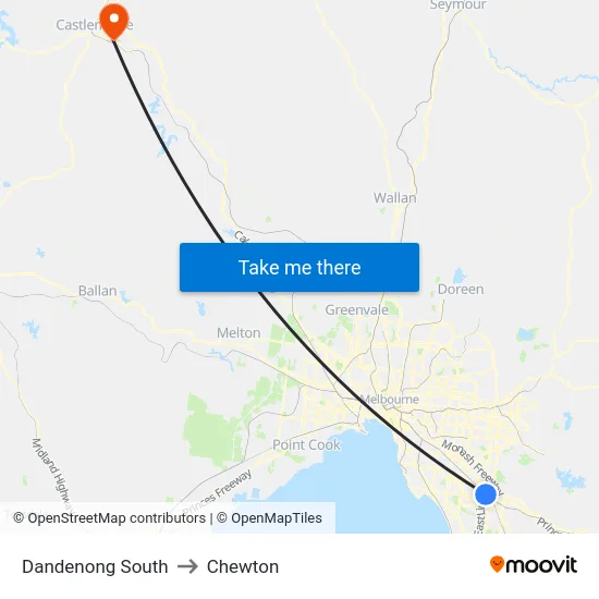 Dandenong South to Chewton map