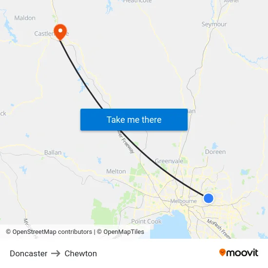 Doncaster to Chewton map