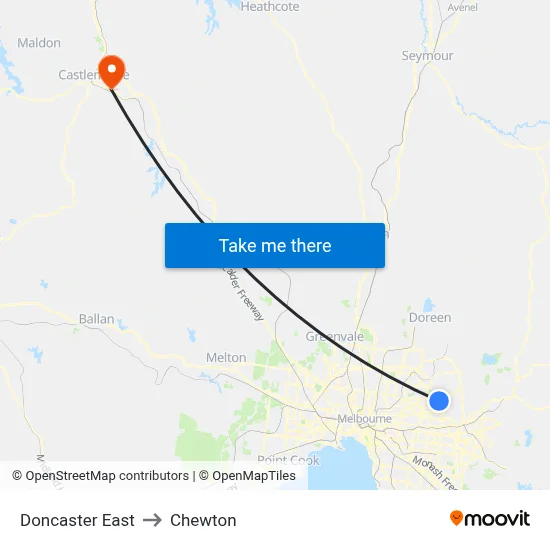 Doncaster East to Chewton map