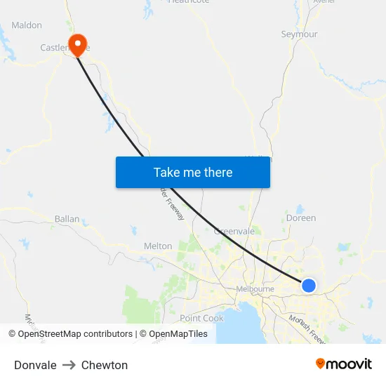 Donvale to Chewton map