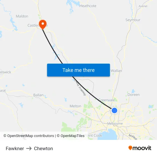 Fawkner to Chewton map