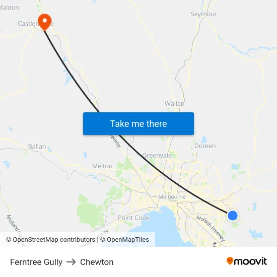 Ferntree Gully to Chewton map