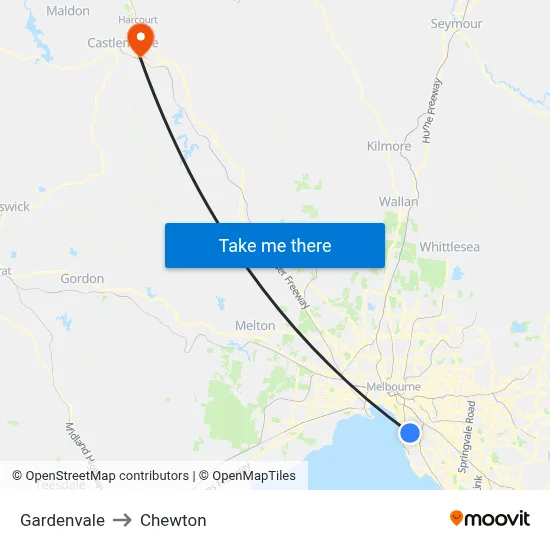 Gardenvale to Chewton map
