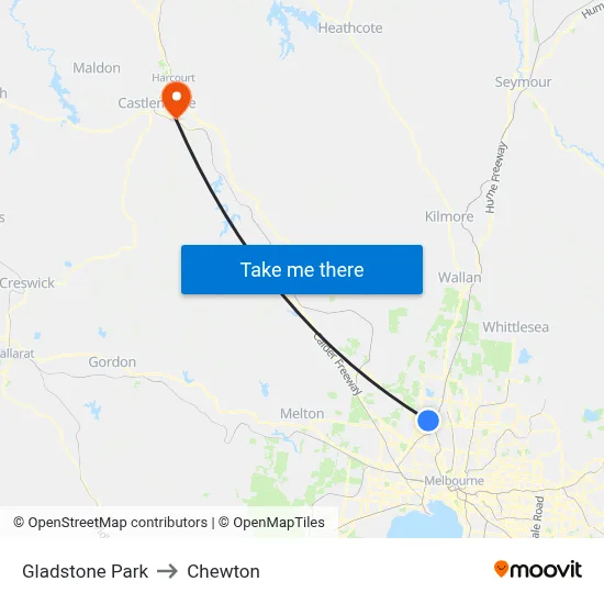 Gladstone Park to Chewton map
