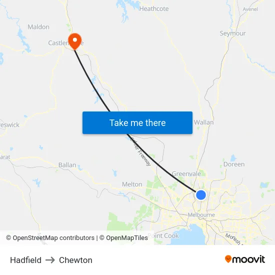 Hadfield to Chewton map