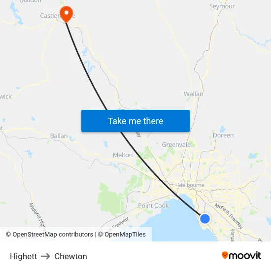 Highett to Chewton map