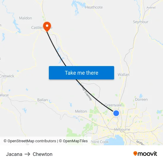 Jacana to Chewton map
