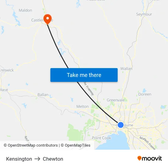 Kensington to Chewton map