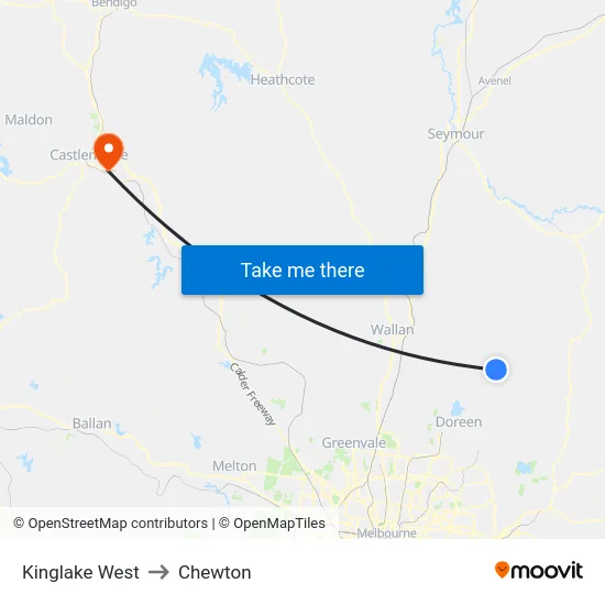 Kinglake West to Chewton map