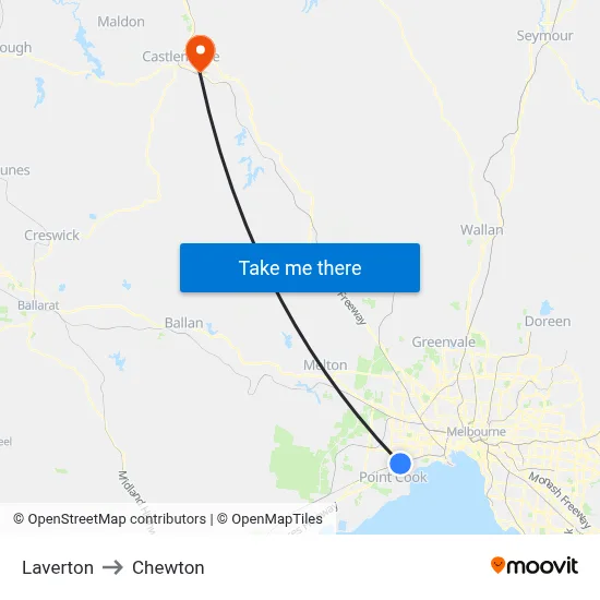 Laverton to Chewton map