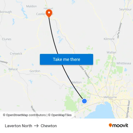 Laverton North to Chewton map