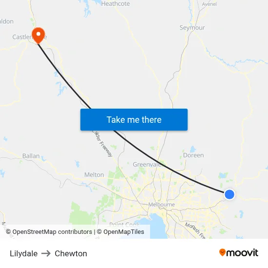 Lilydale to Chewton map