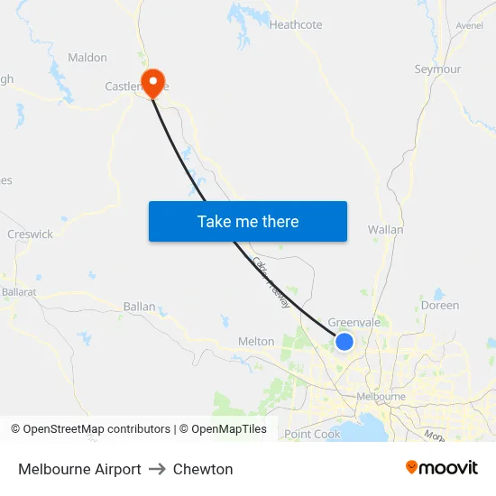 Melbourne Airport to Chewton map