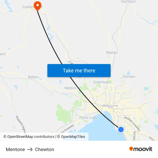 Mentone to Chewton map