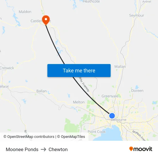 Moonee Ponds to Chewton map
