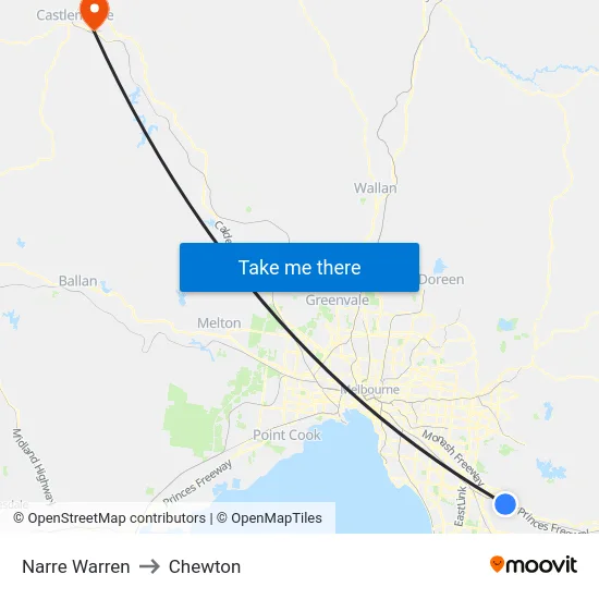 Narre Warren to Chewton map