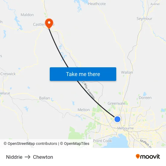 Niddrie to Chewton map