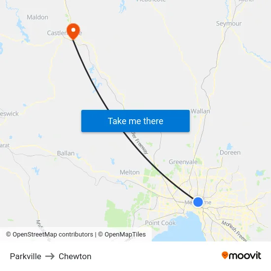 Parkville to Chewton map
