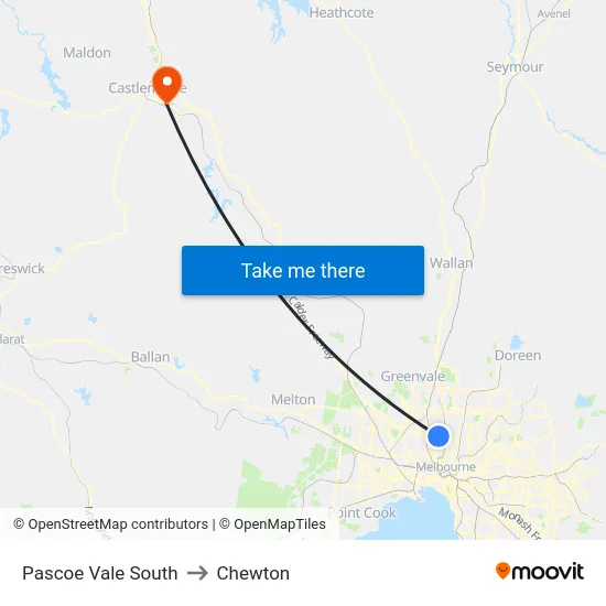 Pascoe Vale South to Chewton map