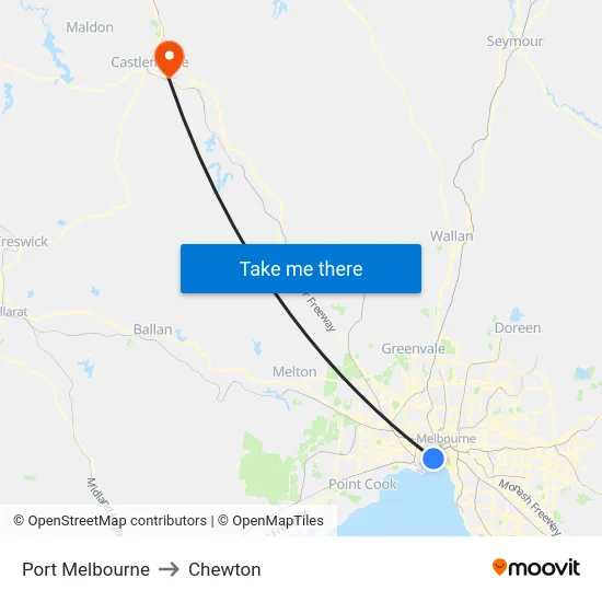 Port Melbourne to Chewton map