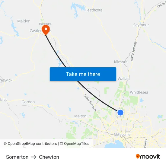 Somerton to Chewton map