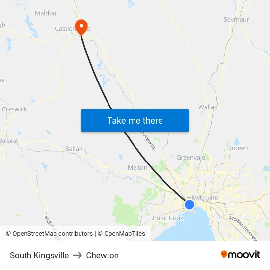South Kingsville to Chewton map